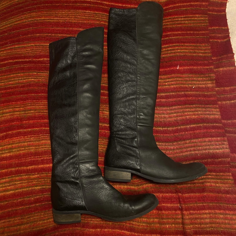 Leather knee high pull on black boots from Sundance, Euro 39